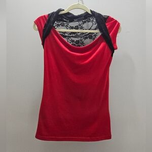 Chic Red and Black Lace Women's Blouse